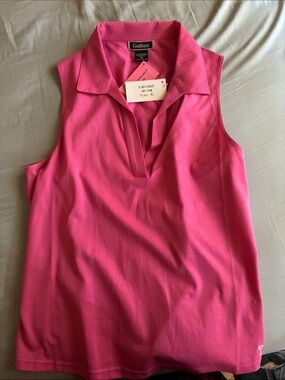 Golfini Sleeveless V-Neck Polo Tank in Hot Pink